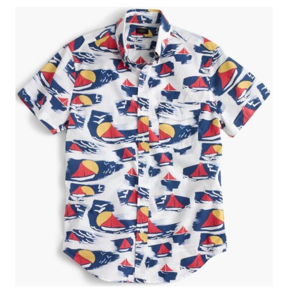 J. Crew Sailboat Print Button Shirt Mens Large Cotton Nautical Preppy Boats - Picture 1 of 9